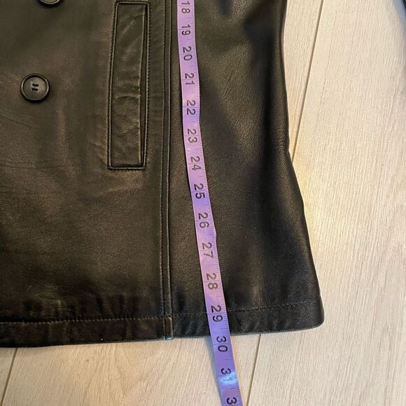 Vintage 90s black leather jacket double breasted - Picture 8 of 9